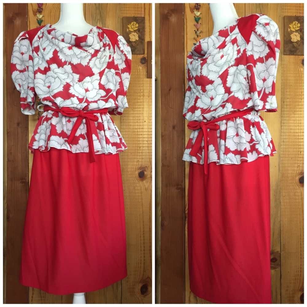 80s Red Peplum Dress